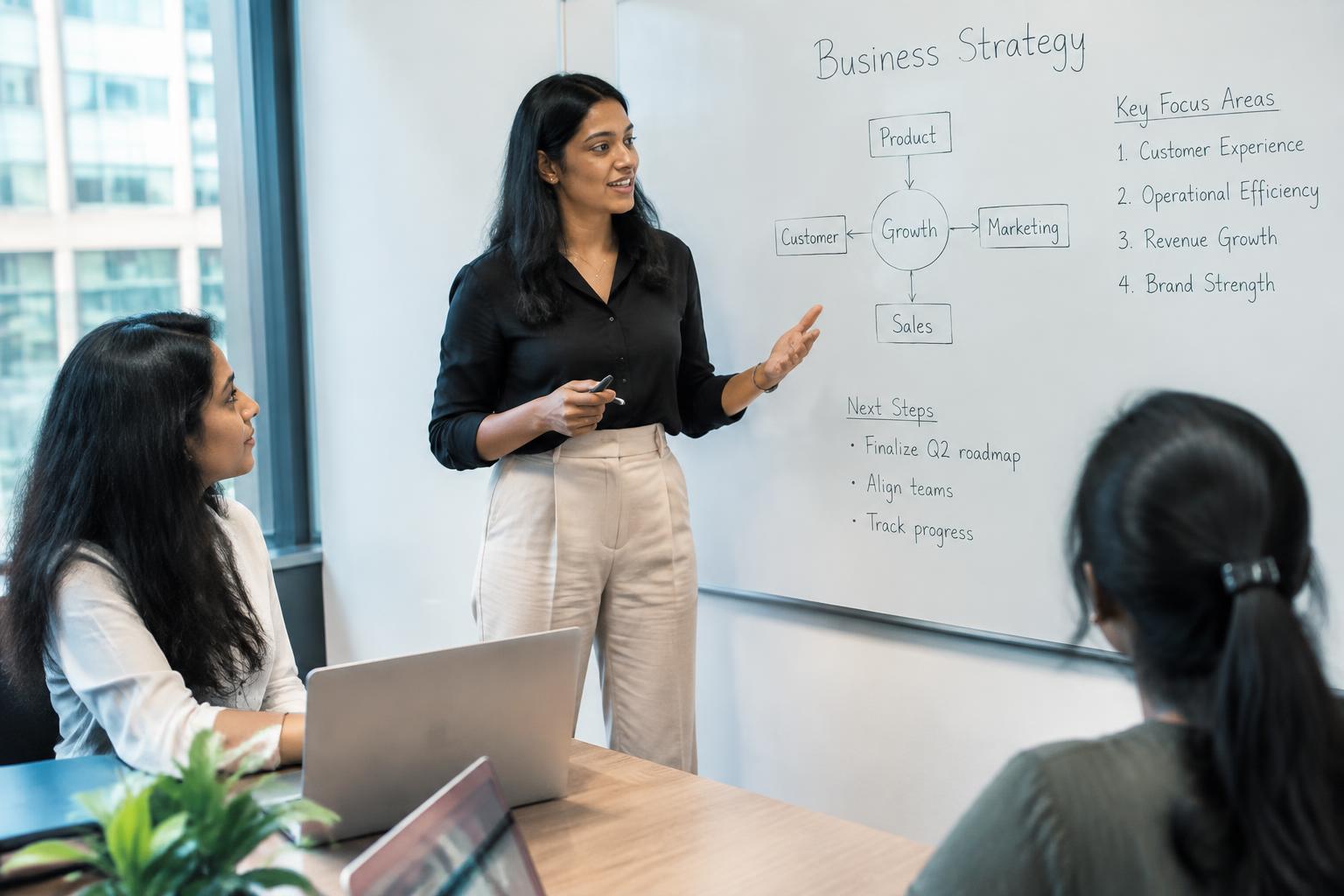 Women professionals presenting a business strategy