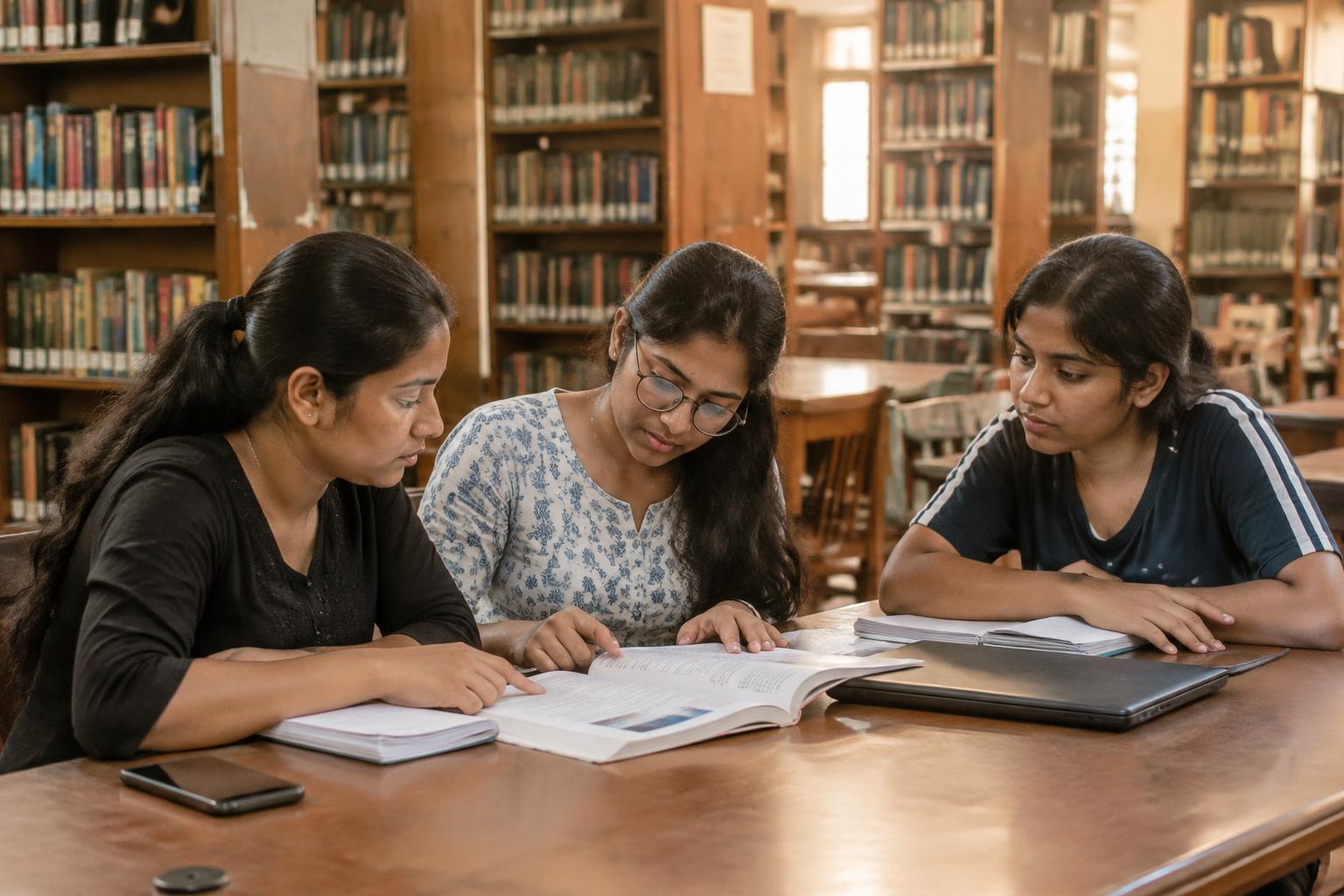 A woman studying management books in a library